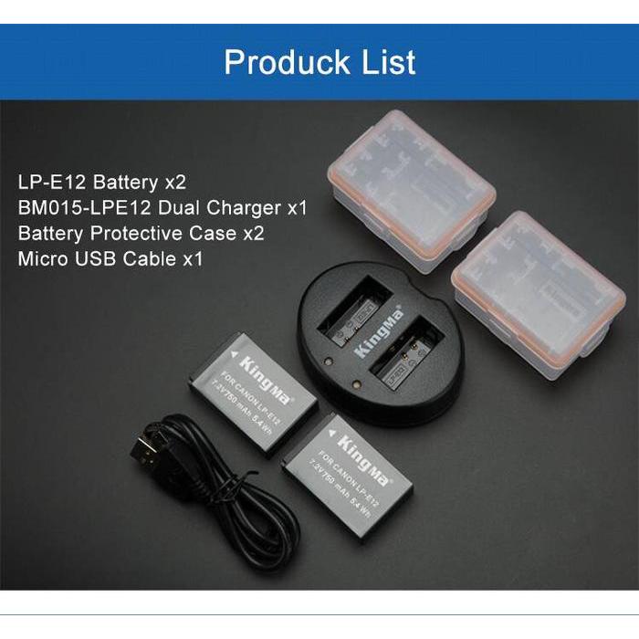 BATERAI KINGMA CANON LP-E12 2PC DUAL CHARGER M10 M100 M M2 LIKE WASABI ORIGINAL QUALITY