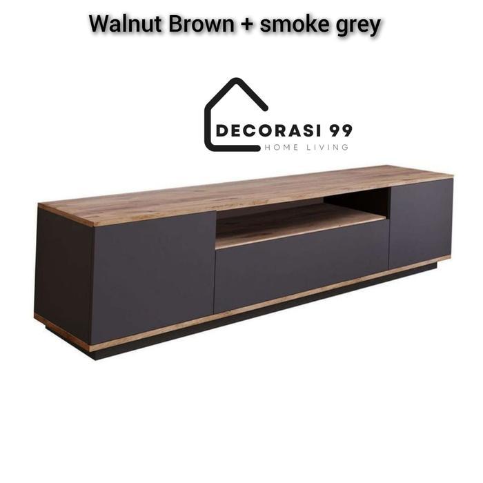 Meja Tv Minimalis Modern, Buffet tv, Nakas Tv, Cradensa Tv, meja Tv Murah - walnut + greey, panjang 
