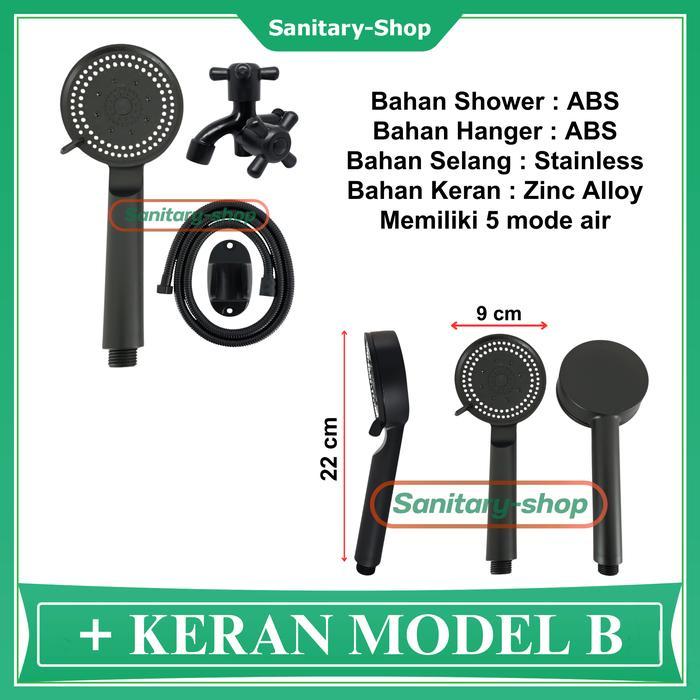 Toto - Paket Hand Shower Mandi + Keran Kran Cabang Komplit Bulat Kotak Hitam Black Series