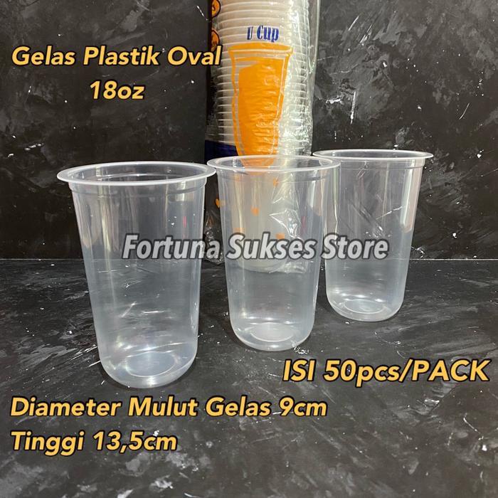 ISI 50pcs - Gelas Oval 18oz / U Cup Bahan PP Plastik 18oz - Cup Plastik - Cup Oval 18oz