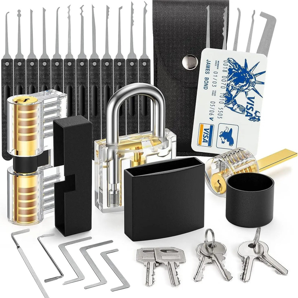 36pcs Lock Picking Set Transparent Locksmith Tools Multifunctional Training Lock Set Padlock Steel