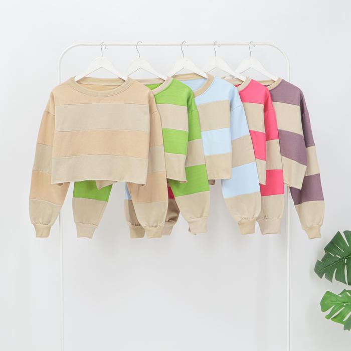 SWEATER STRIP OVERSIZE CROOPE SWEATER TWOCOLOUR STRIP WANITA Baju Crop