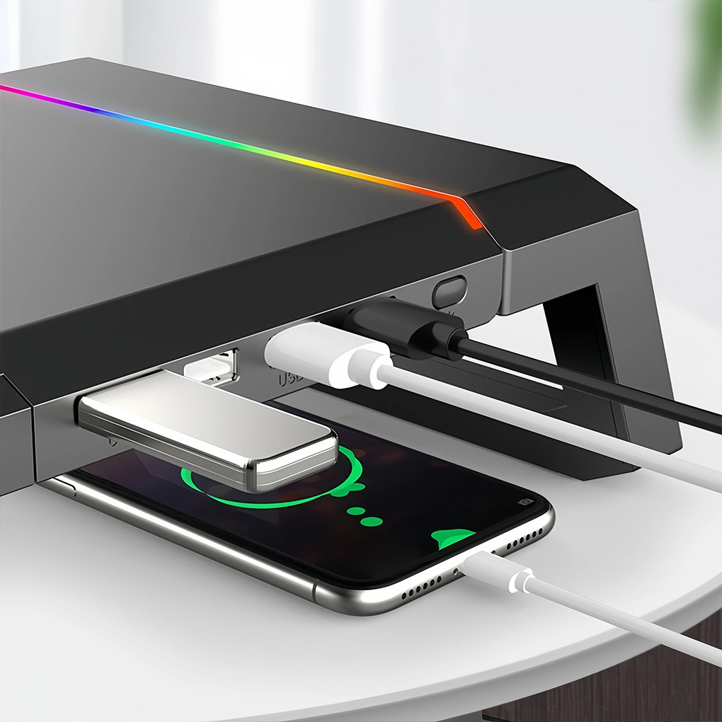 4USB PC Monitor Stand 7-color RGB light strip Monitor Arm Storage Space Bar Laptop Monitor Stand