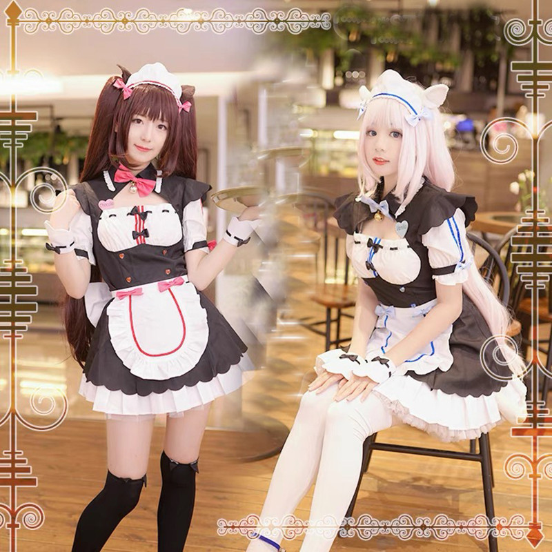 Anime Nekopara Cosplay Chocola Vanilla Apron Maid Dress Cosplay Costume Jk Uniform Dress Cosplay