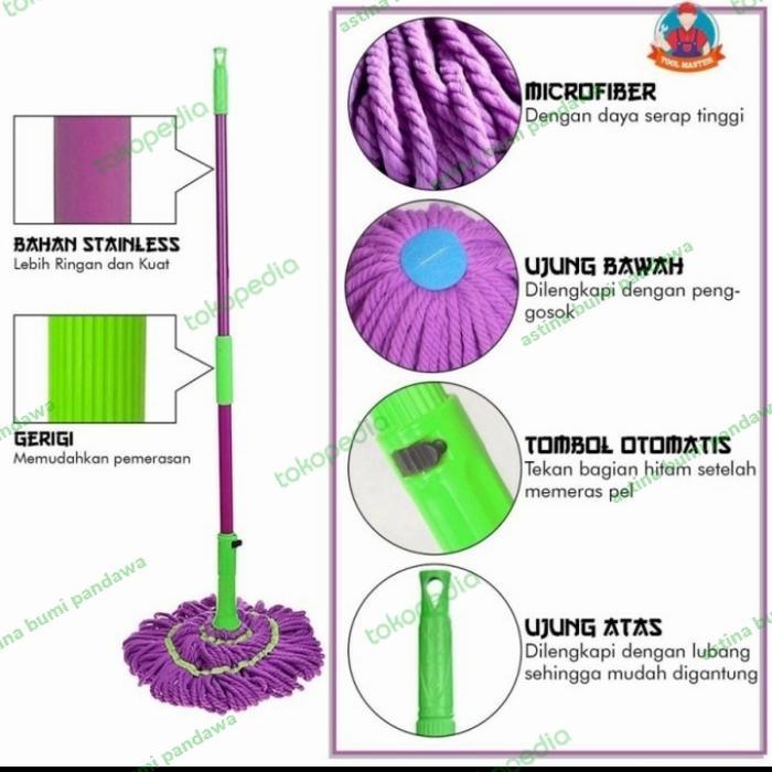 Alat pel putar simpel / Pel lantai gagang sistem putar microfiber