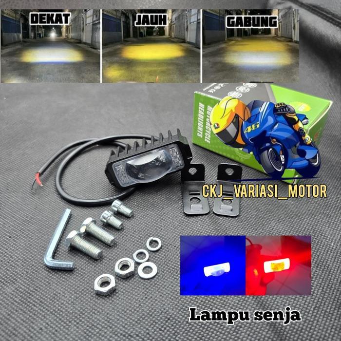 Lampu Tembak Mini Slim Laser D2 Cahaya High Low Plus Devil Lensa Laser D2 Dc 12 Volt Motor Universal