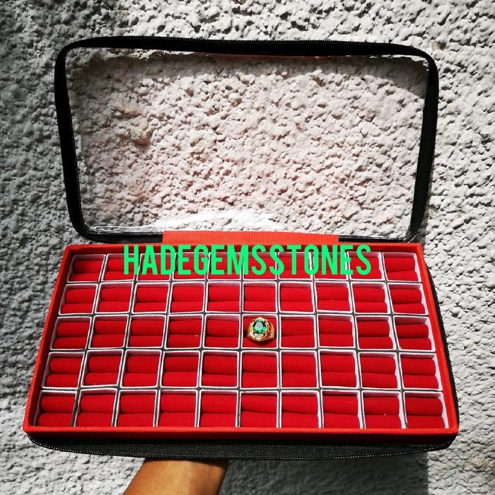 kotak cincin batu akik isi 50pcs resleting transparan Merah