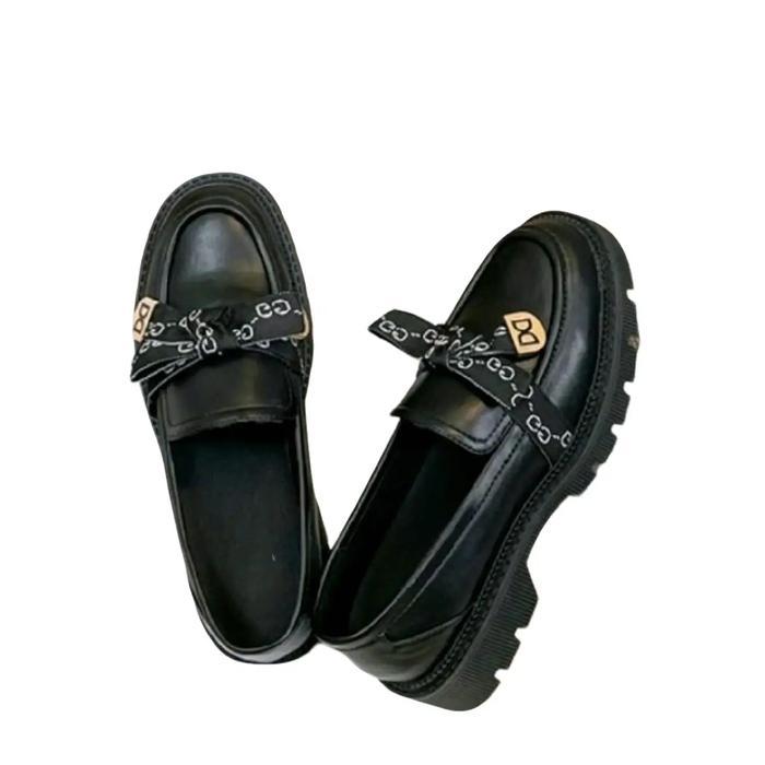 SIAPKIRIM Sepatu Oxford Wanita Kulit Hitam FlatShoes Slip On Docmart Wanita Sekolah Terbaru Viral