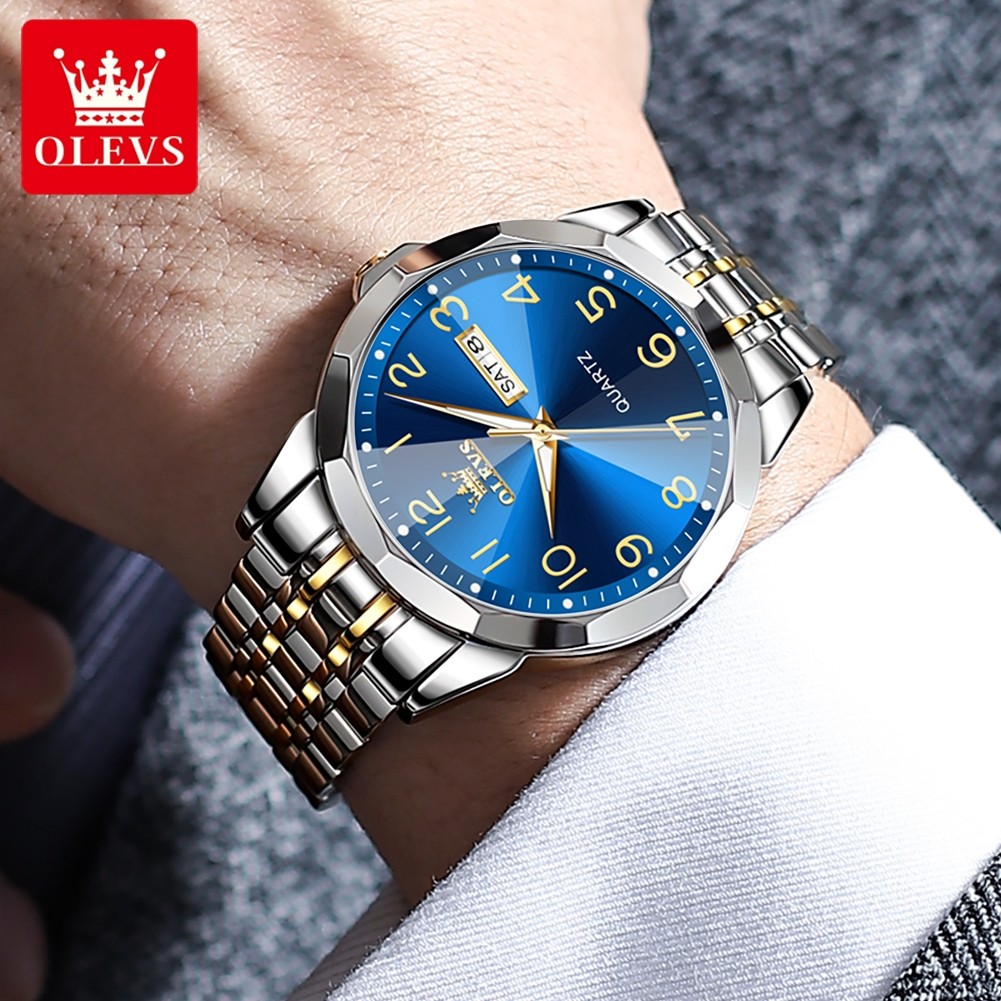 OLEVS TOP BUSINESS MEN WATCH DIGITAL SCALE PRISMATIC MIRROR SURFACE QUARTZ WATCH STAINLESS STEEL