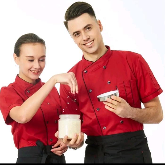 Baju Koki Chef Jacket Baju Chef Seragam Koki Pria Wanita Lengan Pendek Gold Kitchen Abu Biru Hitam