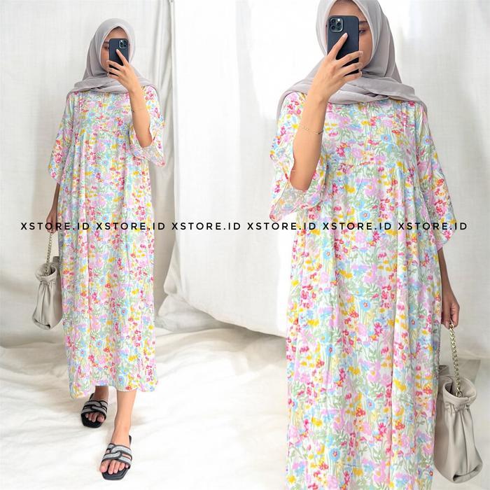 Xstore.Id - Debora Daster Rayon Kekinian Gamis Midi Lengan Terompet 3/4 Daily Kain Adem Busui Muslim