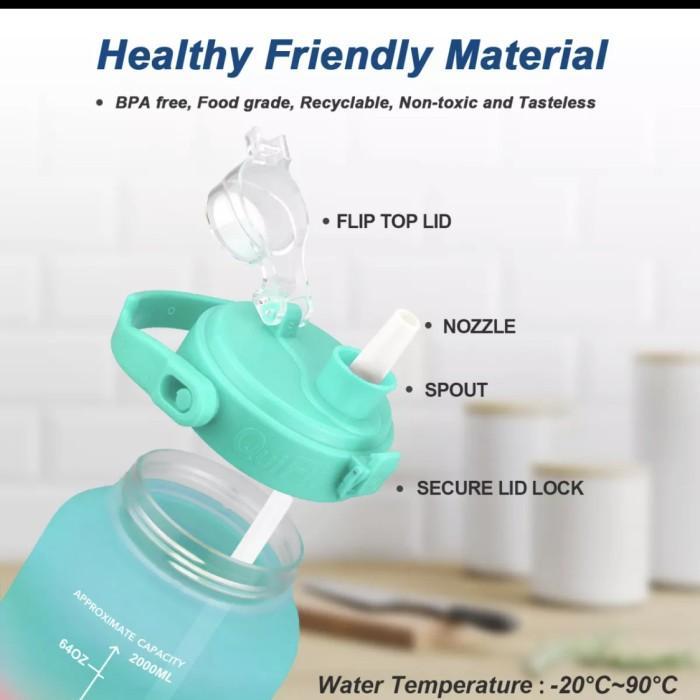 Quifit 2L Botol Minum Motivasi Waktu Dengan Sedotan Original Quifit Best Seller