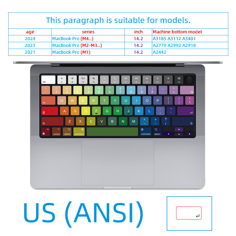 Suitable for Us American Version Apple MacBook Notebook Keyboard Stickers, Gradient Colorful Letter