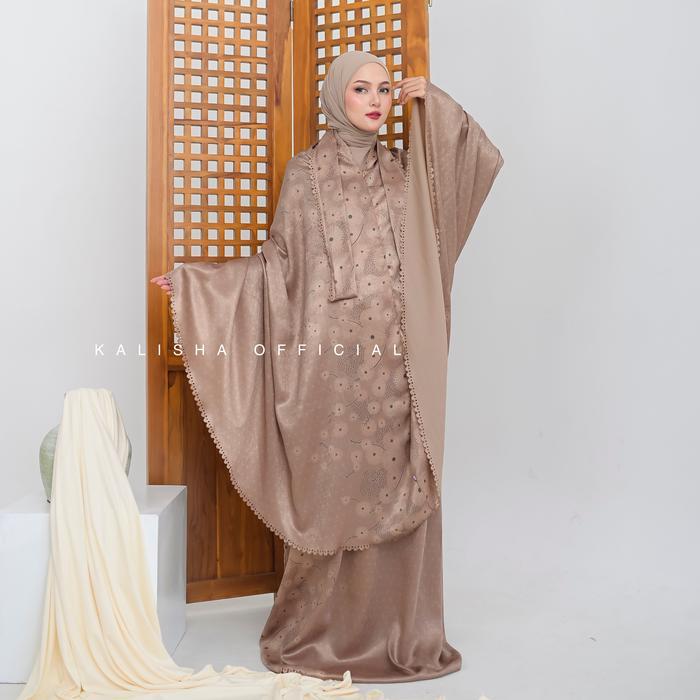 Kalisha - Mukena Dewasa Silk Motif Mukena Santorini Mukena 2in1 Jumbo Mukena Satin Silky Lasercut