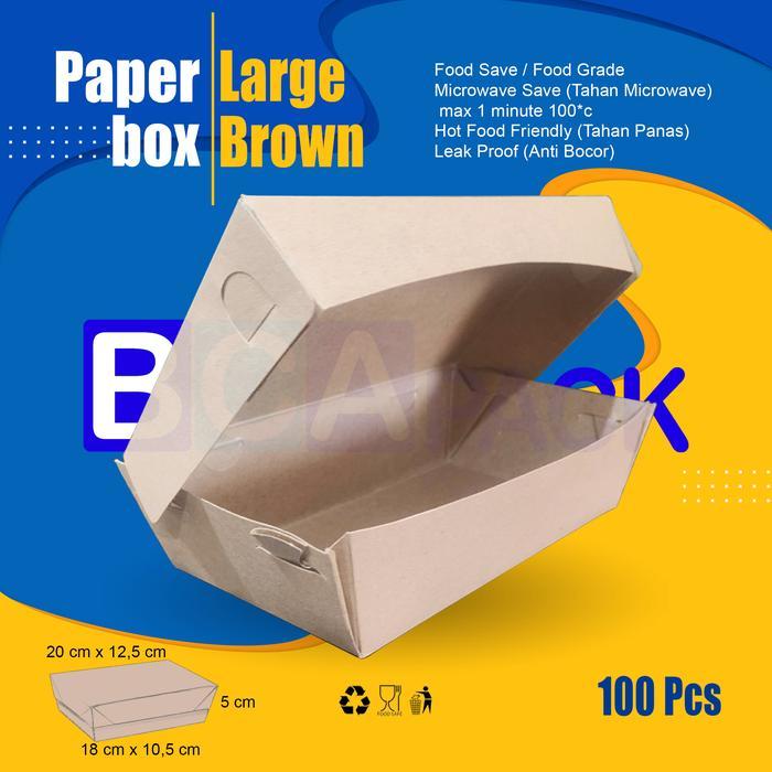 PAPER BOX LUNCH LARGE - COKLAT - PAPER BOX KERTAS KOTAK MAKAN - BROWN