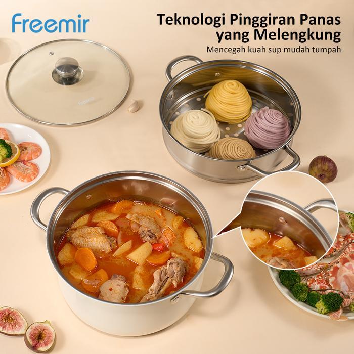 [BARU] freemir Panci Kukus 2 Susun 24CM Panci Stainless Steel Panci Anti Karat Anti Lengket
