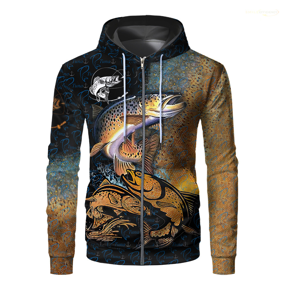 2024 New Outdoor Fishing Zip Up Hoodie Carp Bass Marlin Walleye Pike Fly Fish Zipper Hoodie Men