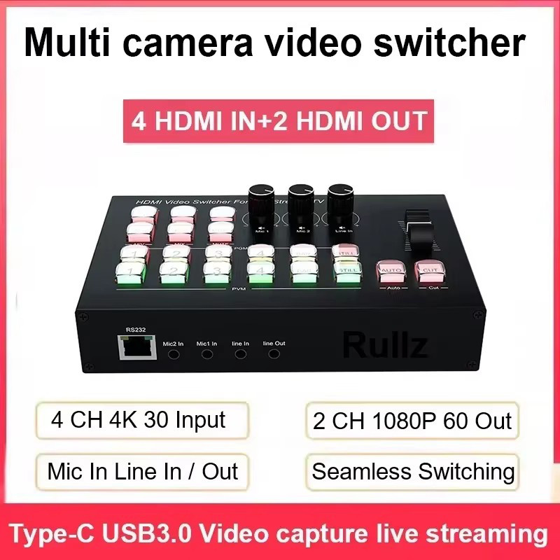DISKON 4K 4 Channel HDMI Multi Camera Live Streaming Production Video Mixer Switcher Broadcasting St