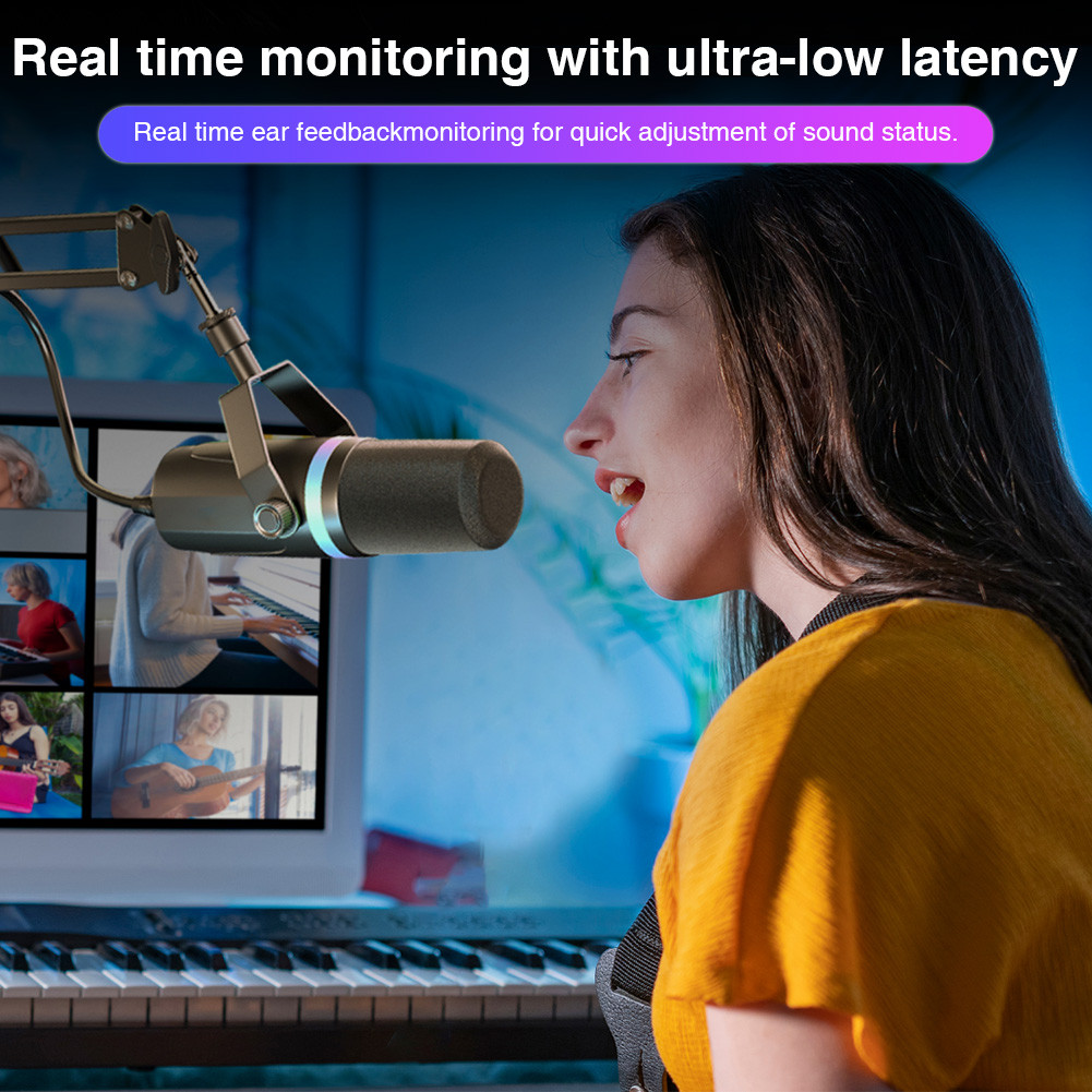 XLR/USB Dynamic Gaming Microphone RGB Dynamic Computer Microphone for Studio Recording Streaming