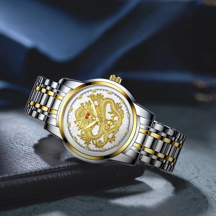 Sunlifex Jam Tangan Pria Stainless Steel Quartz Original Dragon Gold