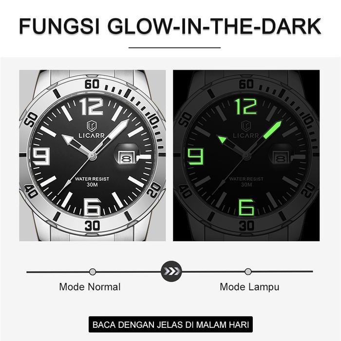 Licarr Jam Tangan Pria Fashion Kuarsa Stainless Steel Business Anti Air Santai Tanggal Jam Tangan