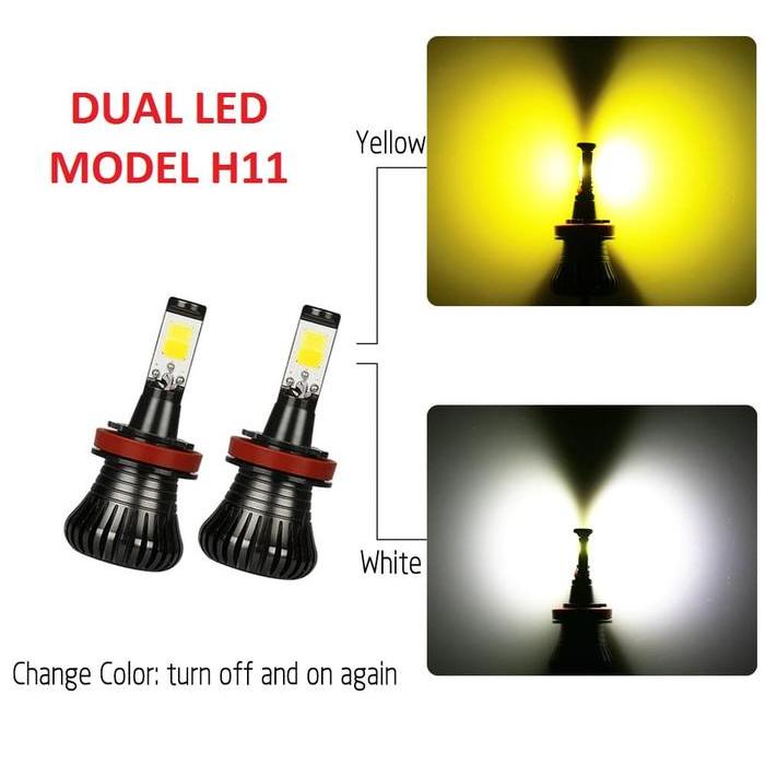 Lampu Foglamp H11 LED COB Dual Color Kuning dan Putih