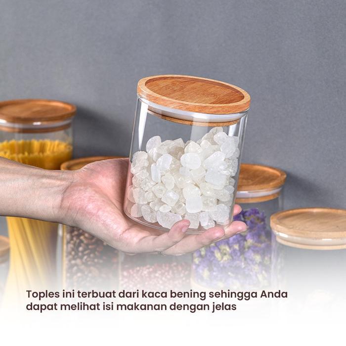 Toples Kaca Tutup Kayu Toples Estetik Tempat Bumbu Dapur Snack Penyimpanan