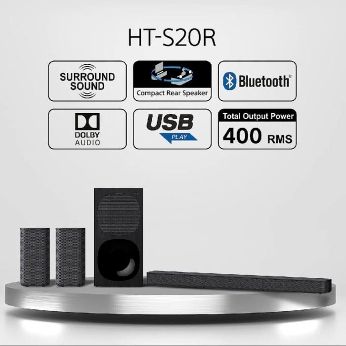 SONY SOUNDBAR HTS20R - BLUETOOTH SPEAKER SOUND BAR 5.1CH 400W WITH REAR SPEAKER HT S20R HTS20 HT S20