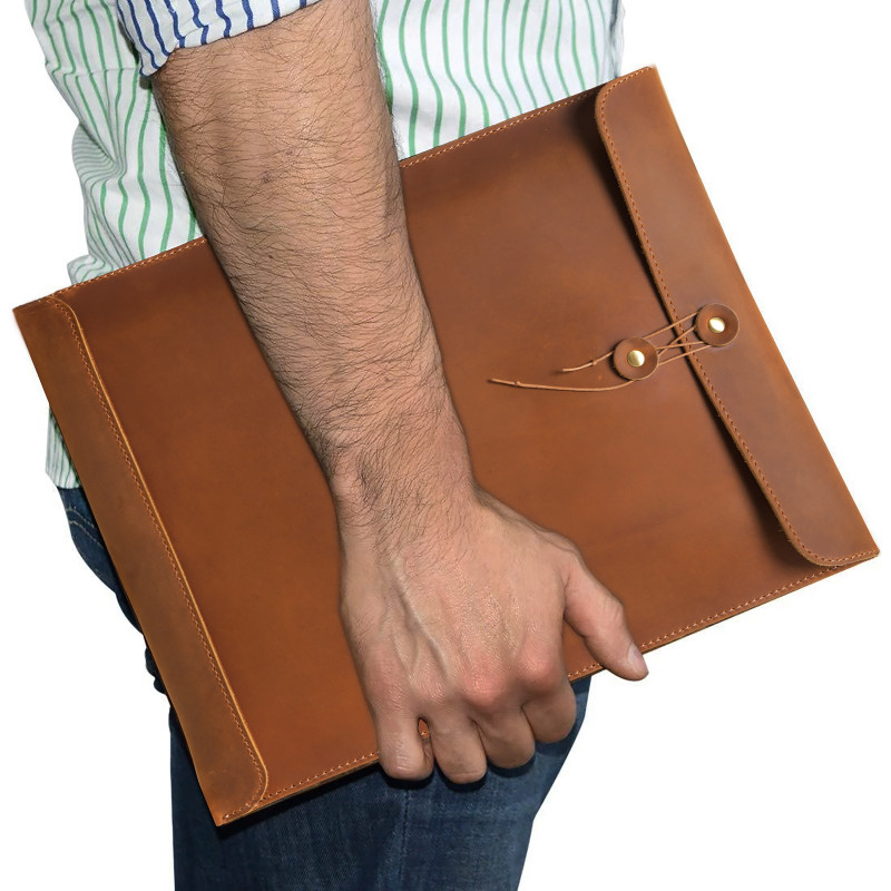 A4 Leather File Folder Simple Big Capa Document Bag Fashion Briefcase Data Contract Bill File Bag