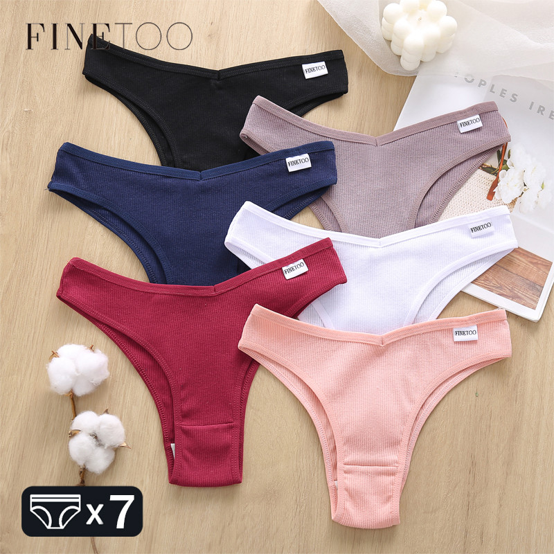 Finetoo 7Pcs Cotton Striped Brazilian Panties Women'S Underwear Low-Waist Breathable Briefs Female