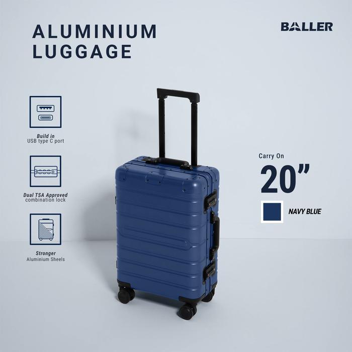 ORIGINAL BER Koper Aluminium Carry On 20 inch Navy Blue - Koper Kabin Kecil Travelling TSA Lock