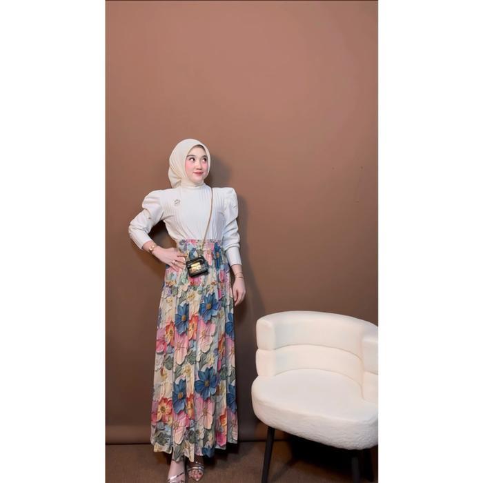 Rok Motif Mewah Bunga/Rok Viral/Rok Rayon/Meidinanobul Wanita Panjang Katun