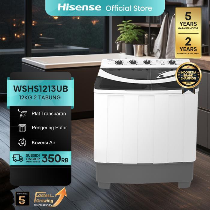 Hisense-Wshs1013Ub/Wshs1213Ub-Mesin Cuci Twintub 10/12Kg-2 Tabung Kapasitas 10Kg/12Kg Pelat Penutup