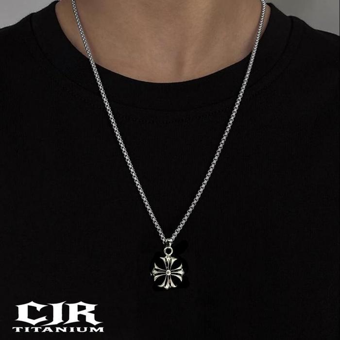 CHROME HEARTS NECKLACE-KALUNG TITANIUM SILVER PRIA WANITA ANTI KARAT TIDAK LUNTUR-CJR TITANIUM