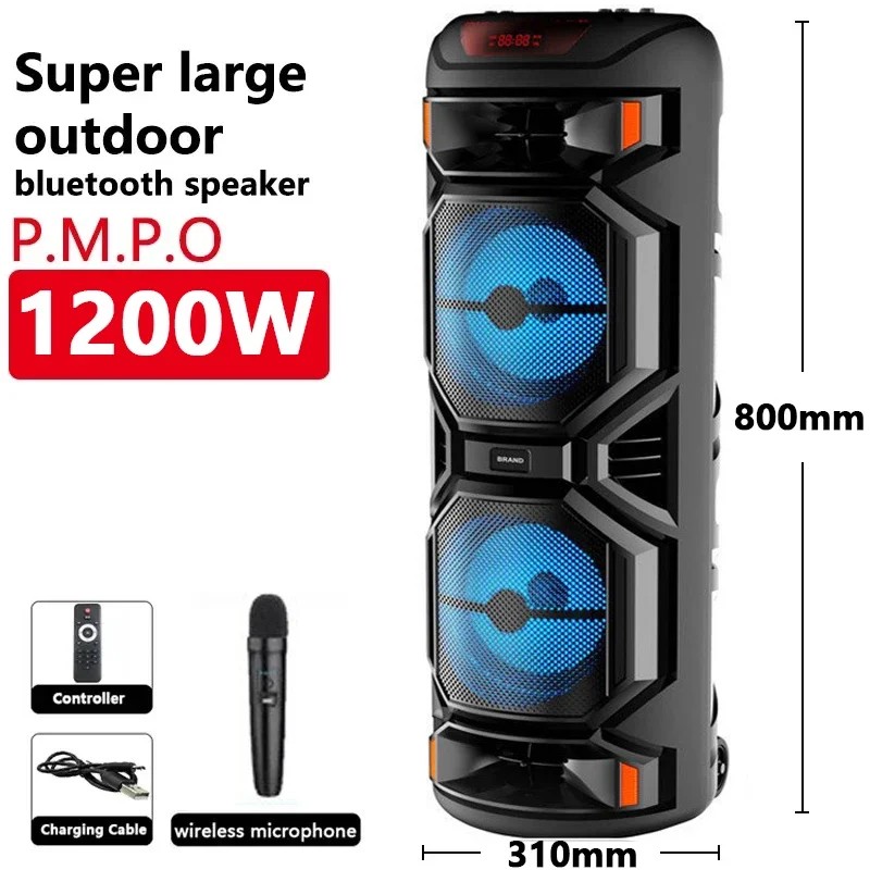 1200W Peak Power Super Large Outdoor Bluetooth Speaker 8 Inch Double Horn Subwoofer Portable