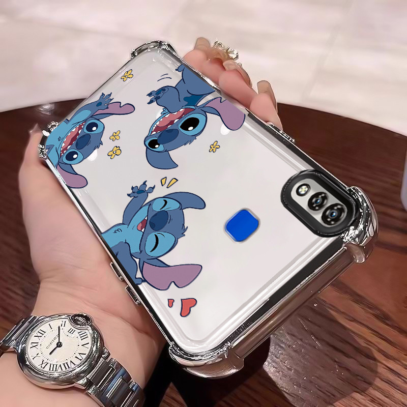 Casing Hp Untuk VIVO Y95 Y91 Y91i Case Stitch Biru Cesing Sembunyikan Airbag Kesing Silikon Softcase