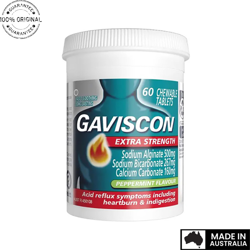 Aussie Original Gaviscon Extra Strength Peppermint 60 Chewable Tablets