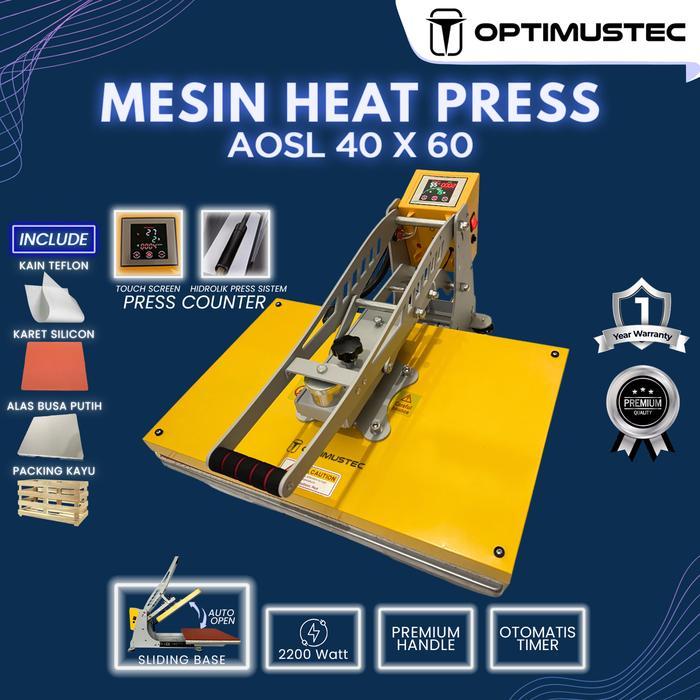 OPTIMUSTEC Mesin Press Sablon Kaos AOSL 40x60 2200 Watt Otomatis Auto Open + Sliding