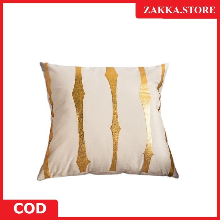 ZAKKA STORE Sarung bantal Cover Bantal Sofa premium Bahan Kain Bludru Halus Motif Garis Gold Katun