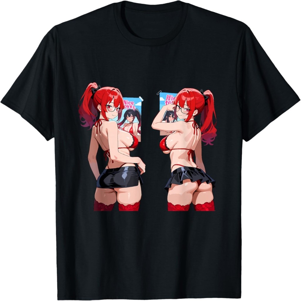 Sexy Waifu Anime Girl Red Lingerie Japanese Art Style T-Shirt
