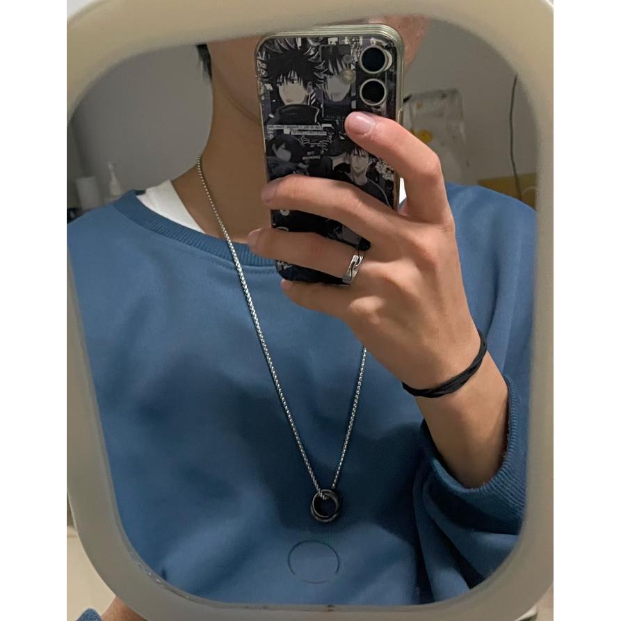 Kalung titanium wanita anti karat / Kalung cowok keren / Kalung cincin korea couple kalung panjang