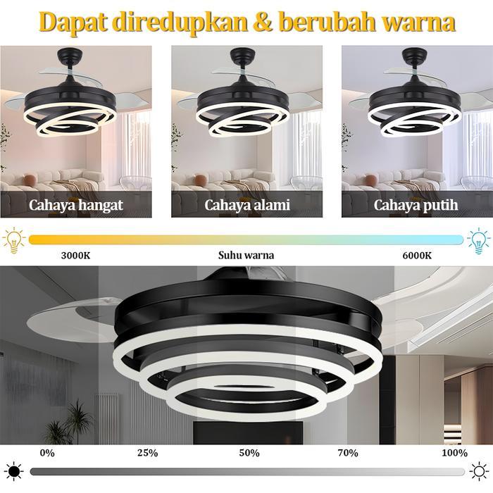 Lampu Gantung Kristal Kipas Angin Plafon Kristal Lampu Gantung Ruang Tamu Kamar Tidur 3 Warna