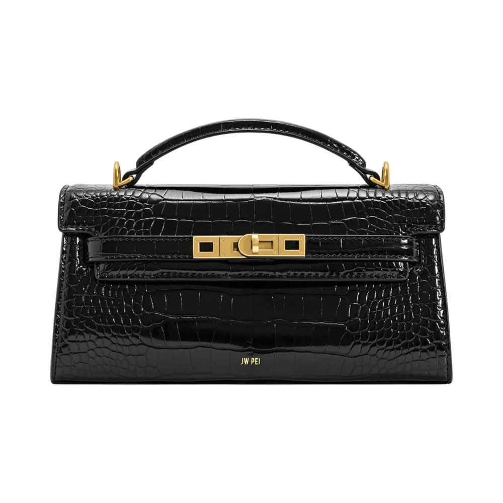 Noor Top Handle Bag Shiny Croco Black