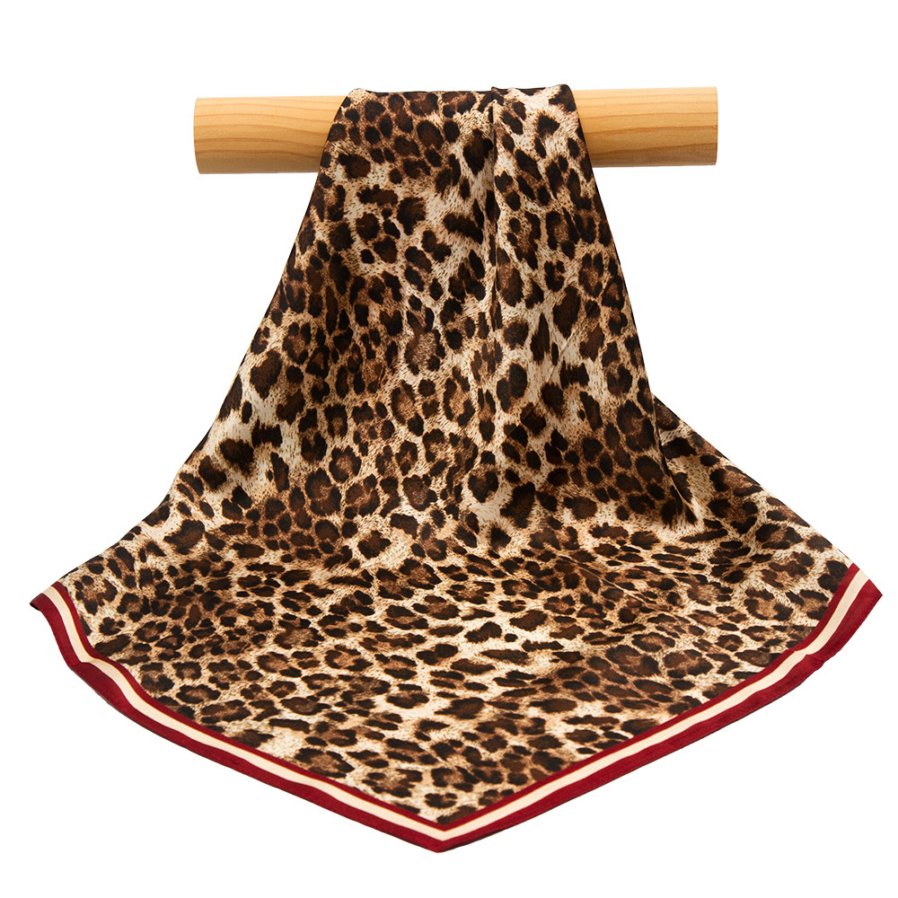 53cm 100% Pure Silk Bandana Women Hair Scarf Leopard Top Natural Silk Square Headband Flower