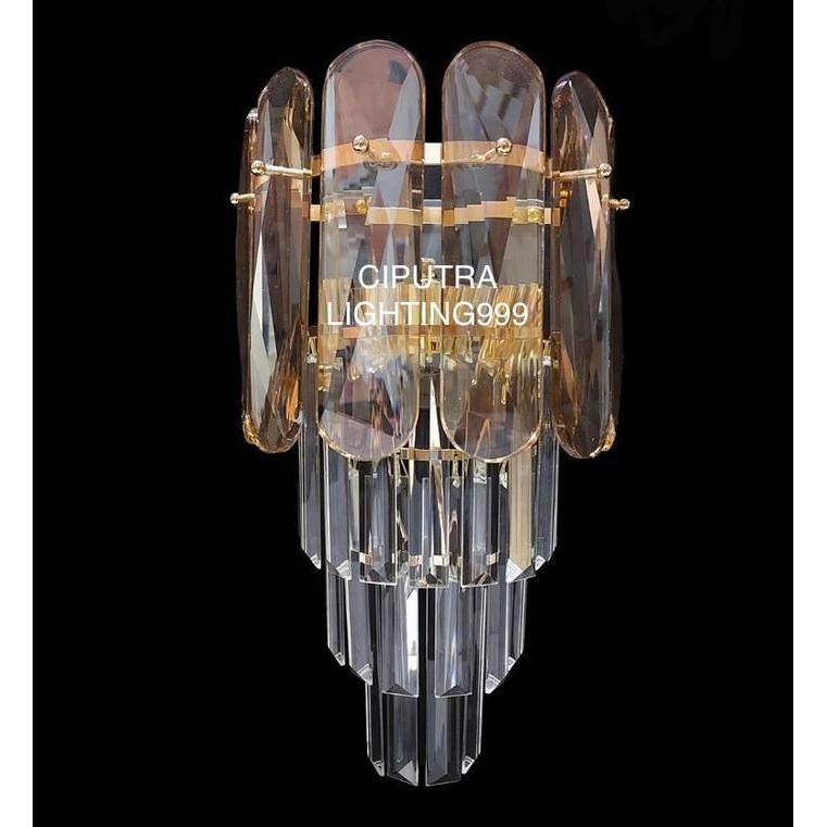 Lampu Dinding Hias Cristal Chandelier Klasik Modern Ruang Tamu Kamar Tidur Besi 3 Lampu Elegant