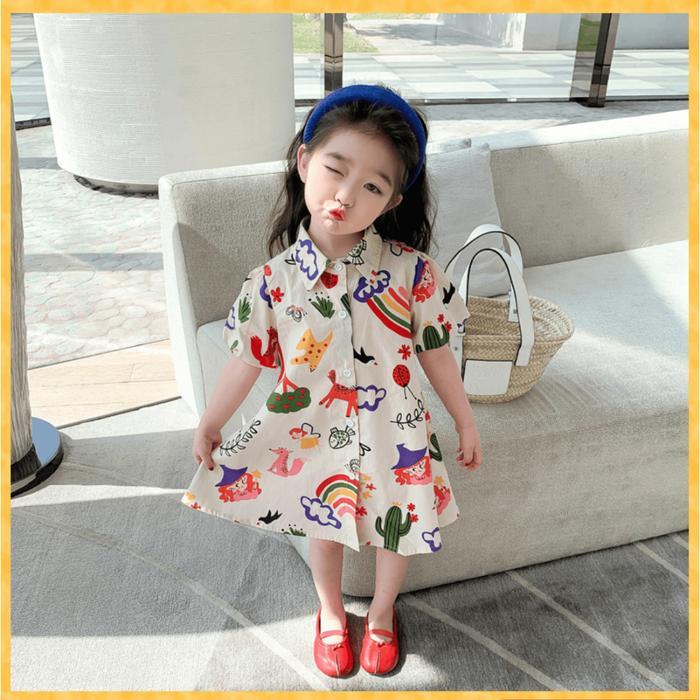 Dress Kemeja Anak Perempuan Lengan Pendek Ala Korea Import Terbaru
