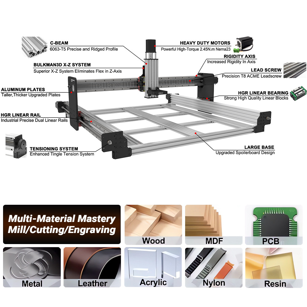 BulkMan3D QueenBee Pro 4-Axis CNC Machine GRBL Control Lead Screw HGR Linear Rail Router for Wood
