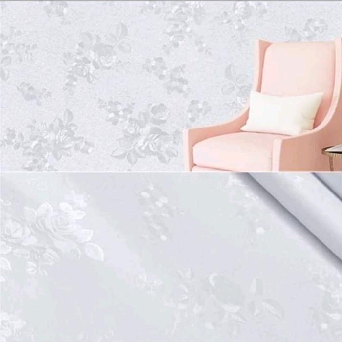 Wallpaper Sticker Dinding Polos Putih Embos Bunga Mawar