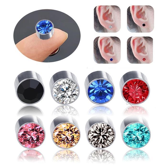 Magnet Stud Anting-Anting Berwarna Berlian Magnet Telinga Klip Untuk Pria Dan Wanita Tanpa Tindik