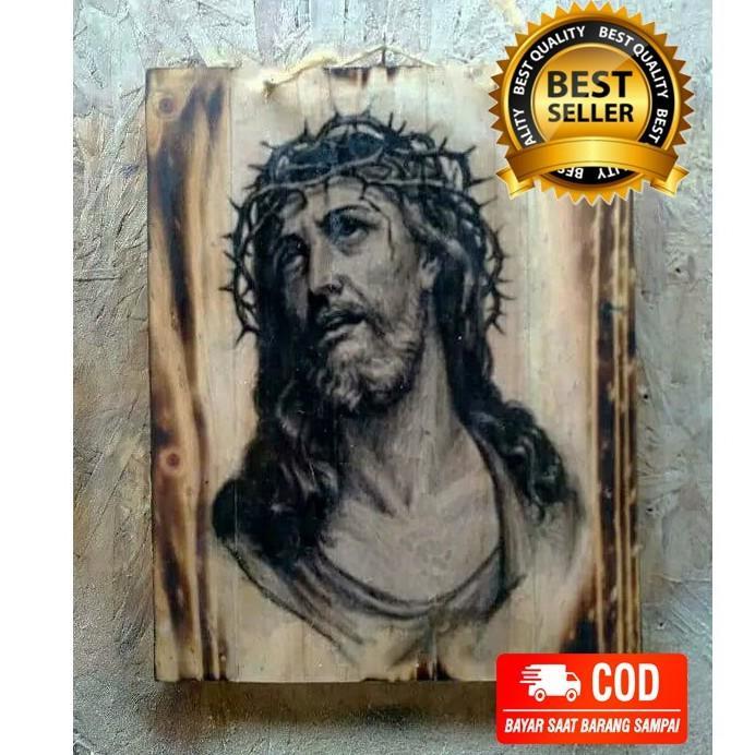 LUKISAN KAYU YESUS KRISTUS HIASAN DINDING VINTAGE ROHANI KRISTEN DEKORASI RUANG TAMU TOKO KAMAR